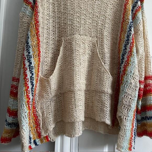 Easel LA Knit Pullover Hooded Stripe Sweater Medium Ivory Oversized - Picture 4 of 9